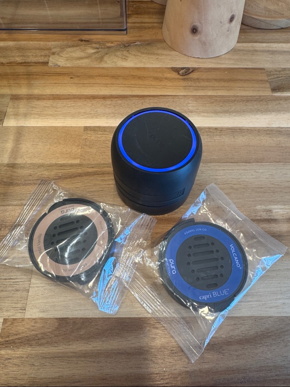 Pura Portable Aroma Diffuser with Two Scent refills-  Volcano and Santal Vanilla